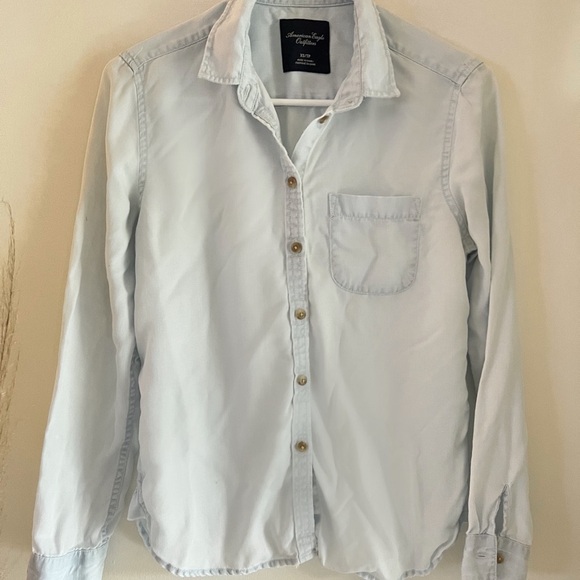 American Eagle Outfitters Light Blue Flowy Button Down Shirt - Picture 2 of 5